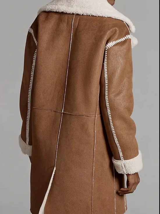 Avec Les Filles anthropologie brown Women’s shearling Coat Sz L NWT - Picture 3 of 6